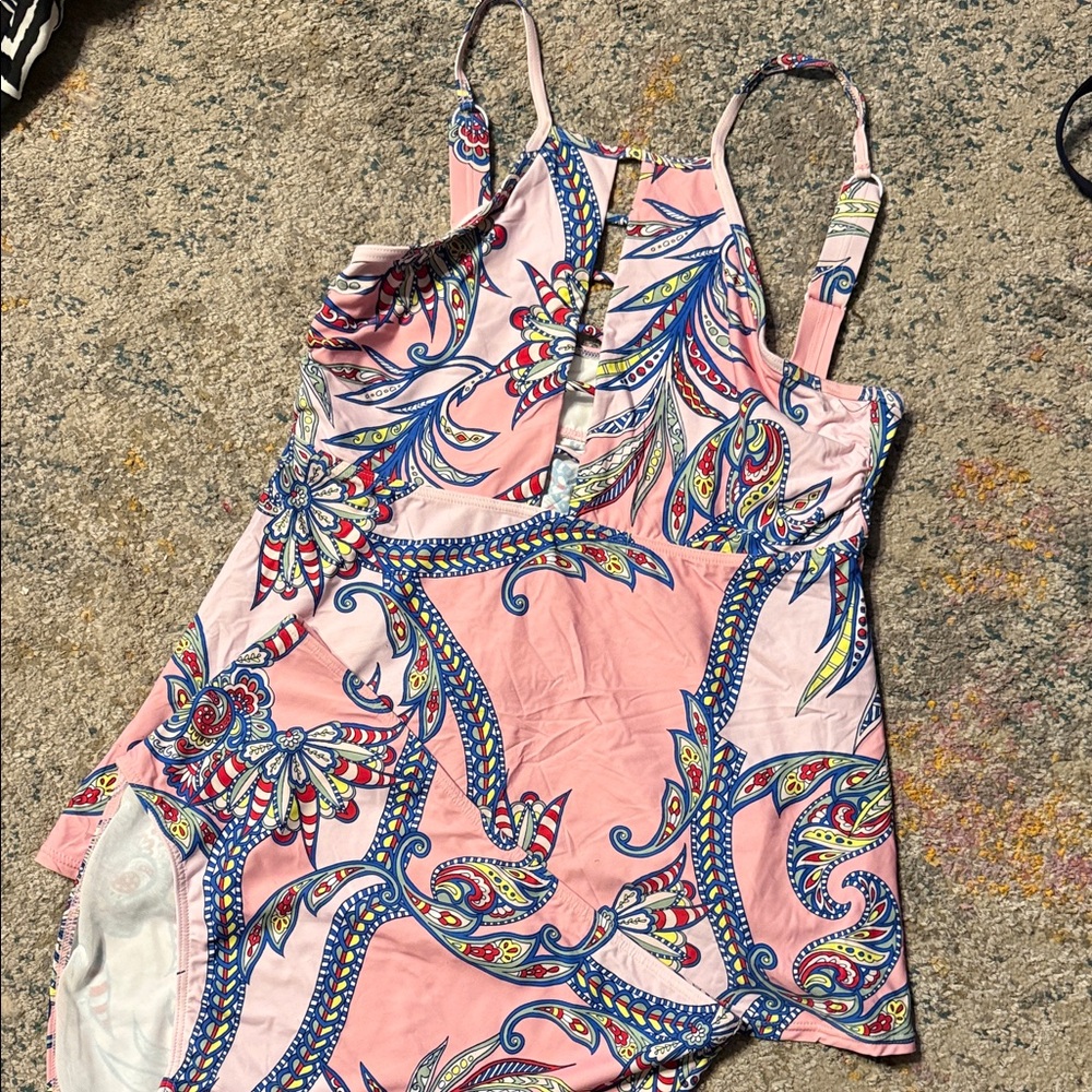 Women's Pink Paisley-Print Swim Two Piece 18W Sonsie by Gracie